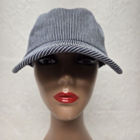 Basiquenti Blue White Striped Train Conductor Hat Lined Double Button TokyoJapan - Picture 2 of 10